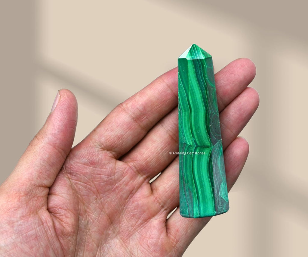 Amazing Gemstone Malachite Crystal Towers ~ Natural Healing Crystal Point Obelisk for Reiki Healing and Crystal Grid (2" to 3" INCH)