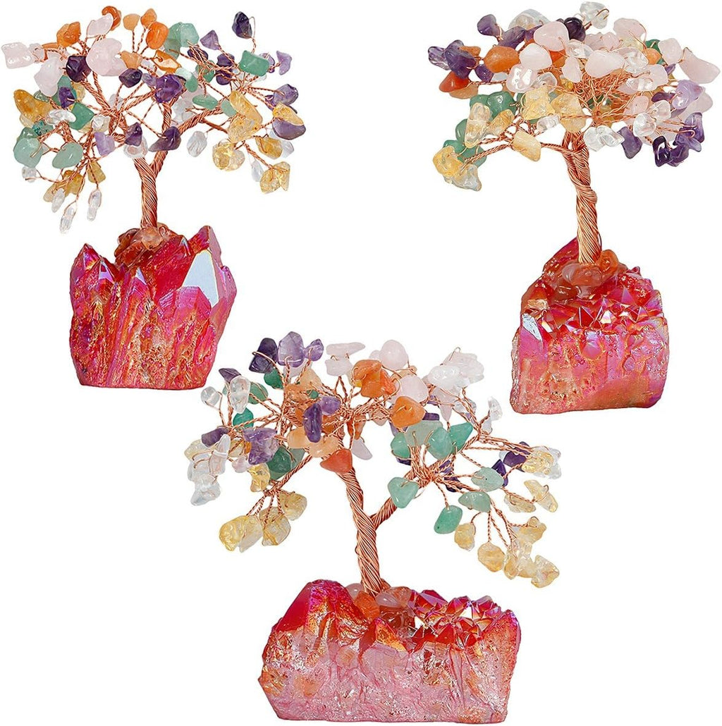 mookaitedecor Colorful Crystal Tree, Quartz Cluster Red Titanium Crystals Base Bonsai Money Tree for Wealth and Luck