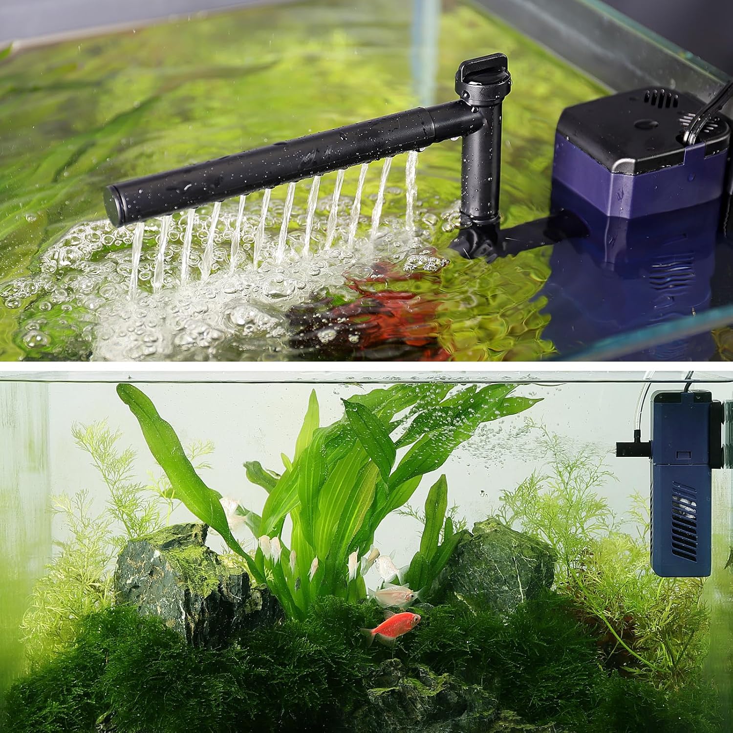 Aquarium Internal Filter, 135GPH Multi-Layer Filtration Submersible Fish Tank Filter with Aeration & Rainfall, Oxygenation Circulation Adjustable Silent Airflow Sponge Filter for 25-100 Gal Tanks