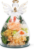 FIACO Gifts for Women Birthday Christmas Preserved Rose Forever Flower in Glass Angel Figurines Fresh Flowers for Delivery for Mom Real Colorful Roses for Grandma Wife Her from Daughter