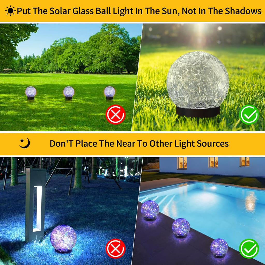 Solar Globe Lights Outdoor Waterproof-Solar Balls for Garden-Cracked Glass Ball Solar Lights Outdoor-Solar Orbs for Outside-Outdoor Decorations for Patio and Yard Lawn Backyard Decor