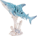 Decorative Shark Figurine 12 Inch Aqua Blue Coral-Look Sculpture with Coral Base Nautical Room Accents Coastal Tabletop Decor