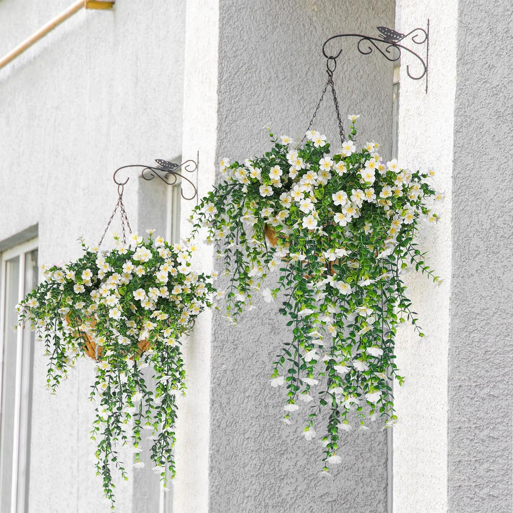 RECUTMS Artificial Flowers for Outdoors Fake Hanging Plants 4 Pcs UV Resistant Silk Daisy Flower Realistic Faux Trailing Vine for Wall Yard Porch Balcony Indoor Outdoor Planters (White)
