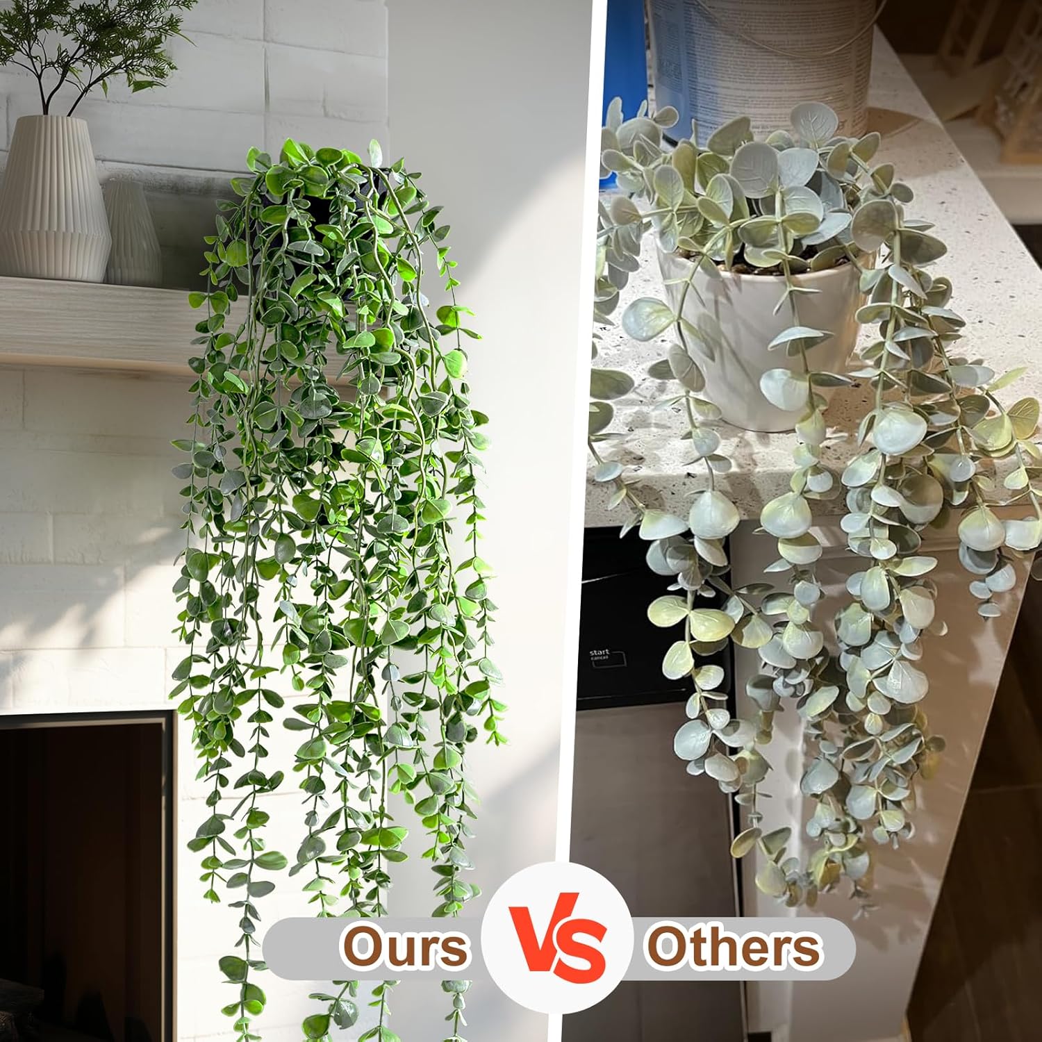 Artificial Hanging Plant 2 Pcs Faux Plant Ivy Vine Faux Eucalyptus Vines Fake Potted Greenery for Wall Living Room Home Shelf Office Bathroom Outdoor Indoor Decor (Type 6)