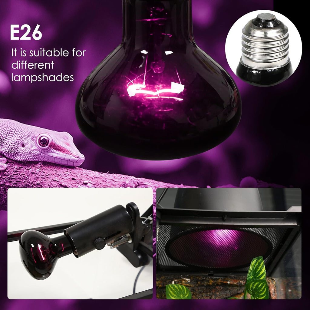 Reptile Heat Lamp Bulbs 2-Pack - Daylight & Nightlight Combo for Terrarium - Basking Bulb for Bearded Dragons, Turtles, Snakes & Lizards - Dual Day/Night Cycle - E26 Base 110V