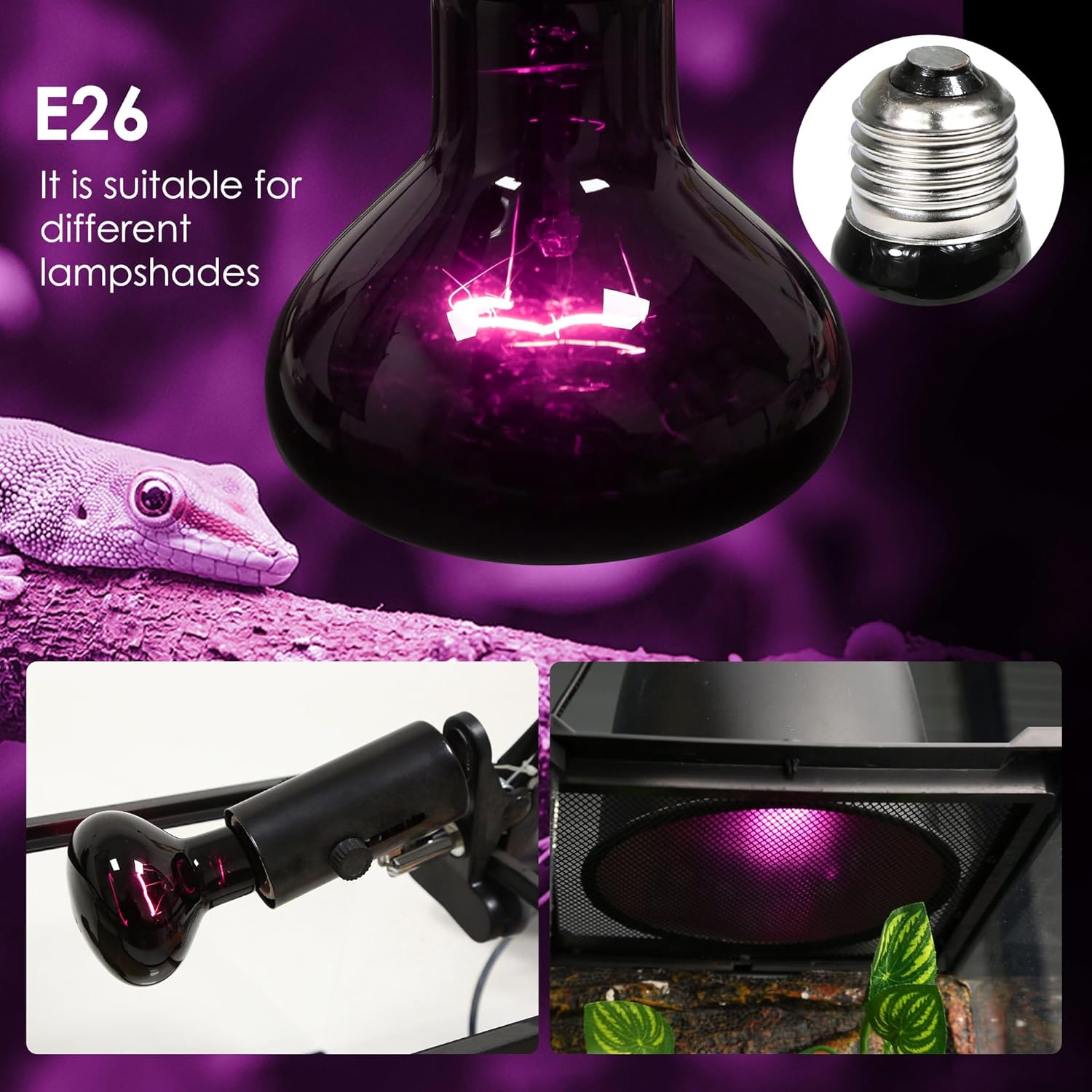 Reptile Heat Lamp Bulbs 2-Pack - Daylight & Nightlight Combo for Terrarium - Basking Bulb for Bearded Dragons, Turtles, Snakes & Lizards - Dual Day/Night Cycle - E26 Base 110V