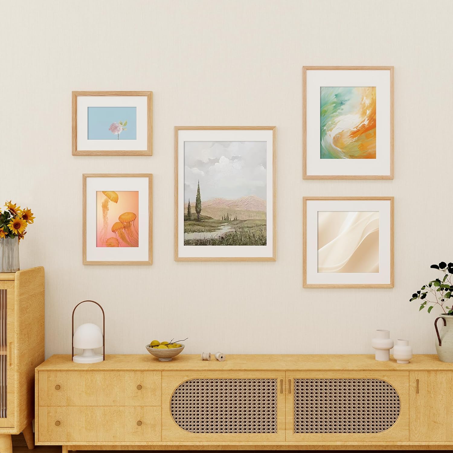 Fun Memories 18x24 Poster Frame, Solid Oak Wood Poster Frames, Modern Photo Frame for Wall 18x24 with 16x20 Mat, High Definition Plexiglass & Wall Hook Included (Beige, 2 Pack)