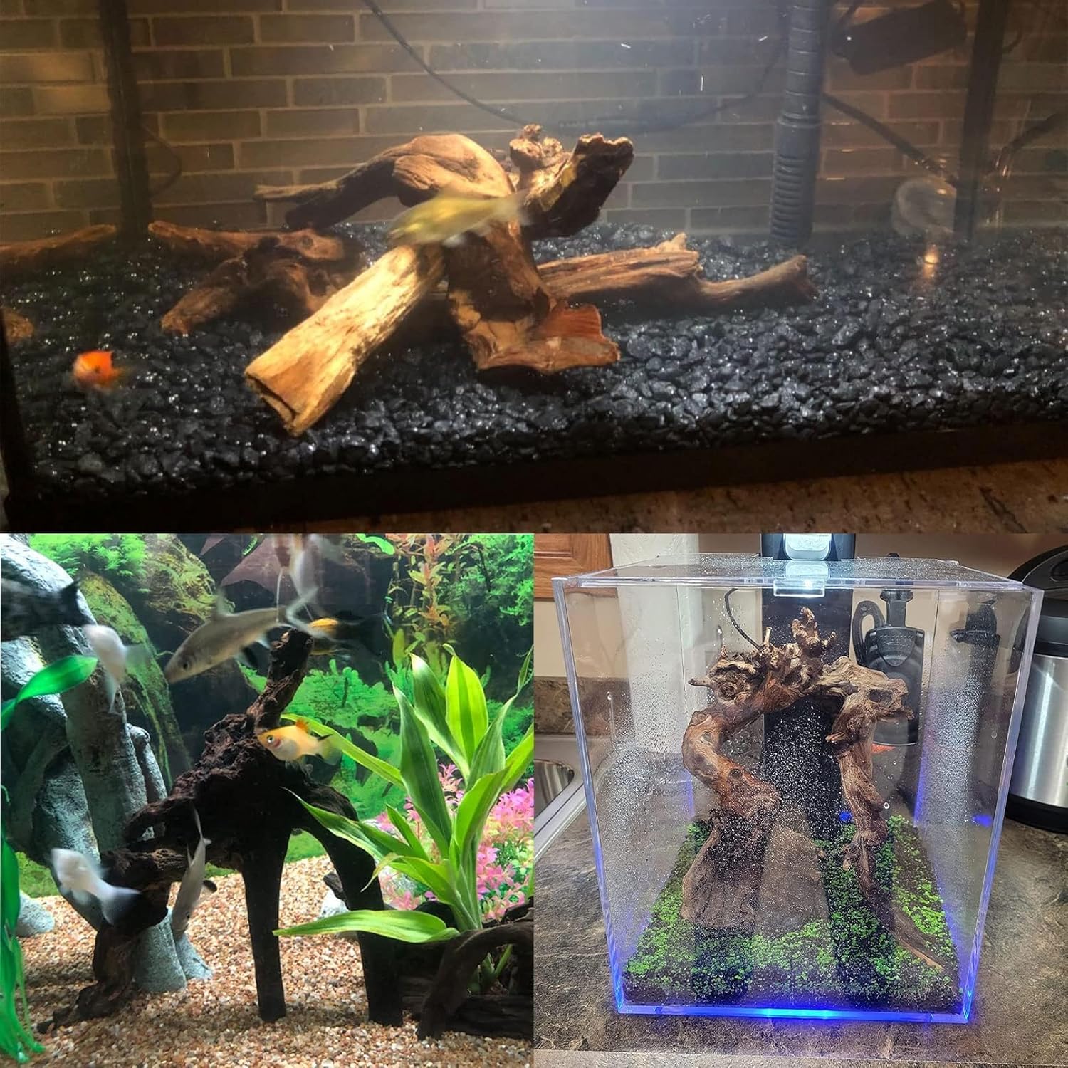 Tfwadmx Aquarium Natural Driftwood Decor Wood Branches, 2 Pieces 8.5-12" Fish Tank Driftwood Decoration, Terrarium Mopani Wood for Aquarium Freshwater Reptile Tank