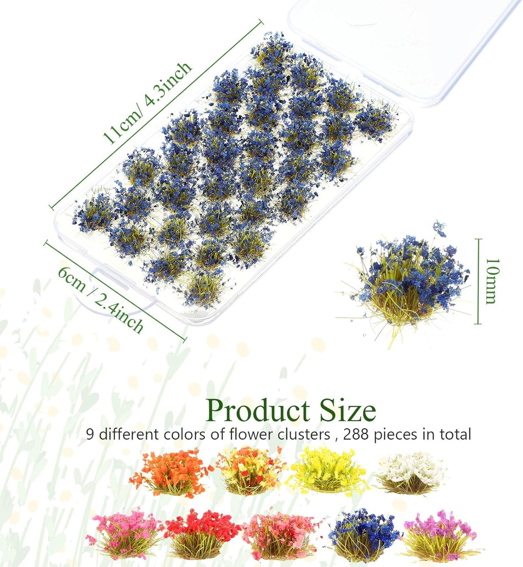 288 Pcs Static Grass Tuft Flower Cluster Vegetation Groups Self Adhesive Artificial Model Grass Tufts DIY Miniature Colorful Flower Cluster for Terrain Railway Scenery Table Landscape (Spring Style)