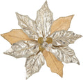 Hollyone 3PCS Poinsettia Christmas Flowers Artificial 11" Large Champagne Glitter Poinsettia Flowers Christmas Tree Ornaments Floral Picks for Tree Wreath Garland Vase Table Centerpiece Home Decor