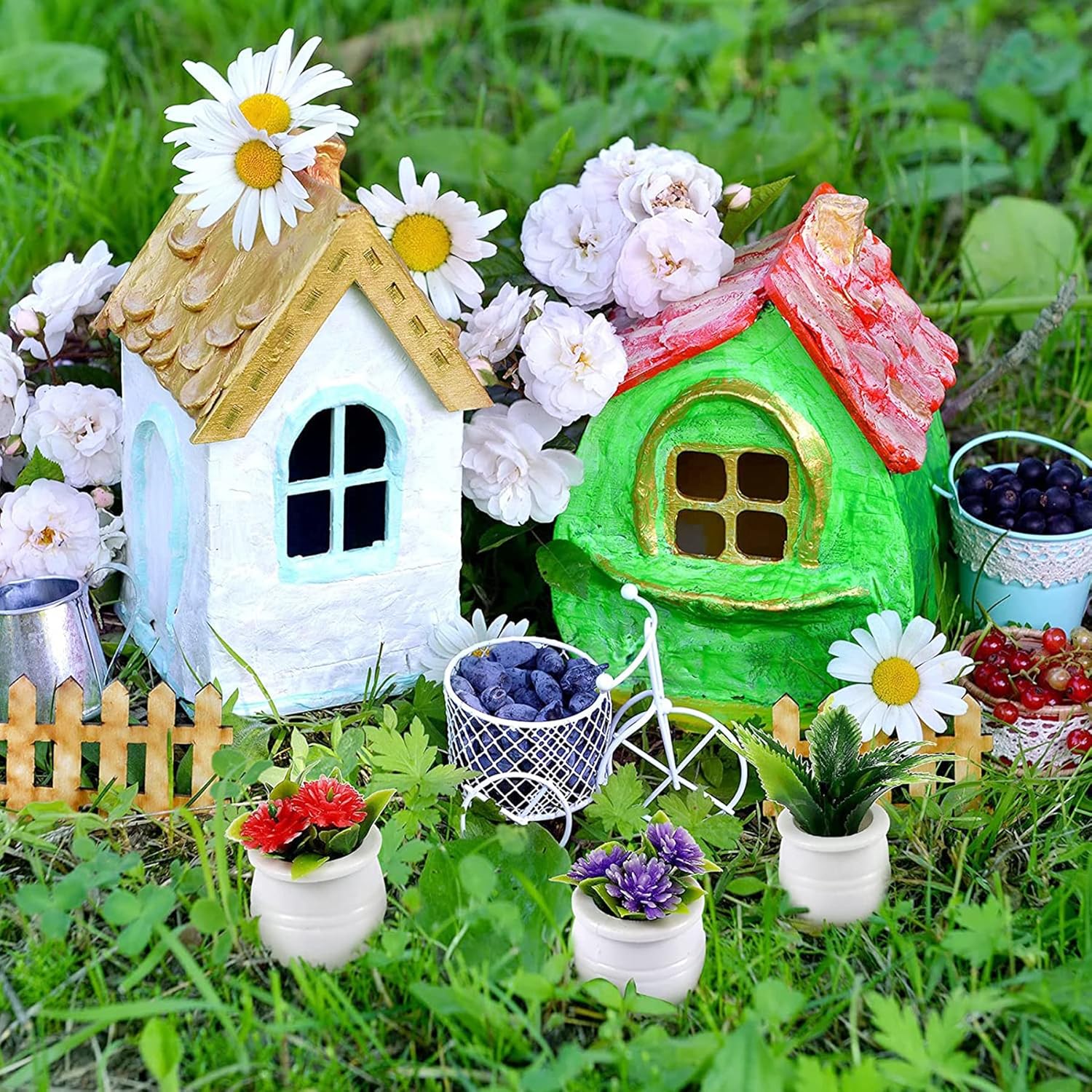 Cayway Dollhouse Plant Miniature 20 PCS Mini Miniature Potted Plants Model Artificial Flowerpot Fake Succulent Doll House for Dollhouse Garden Decorations