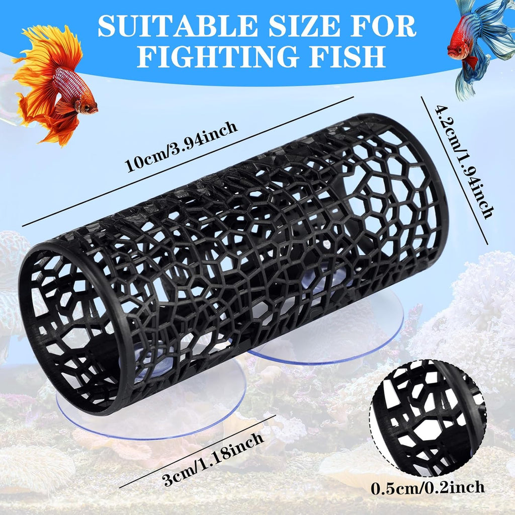Honeydak 2 Pcs Betta Fish Tank Accessories Black Betta Tunnel Fish Toys Safe Hollow Hammock Cave Aquarium Decor Hideout Tube Shelter with Suction Cups for Small Fish Shrimp Reptile Guppies