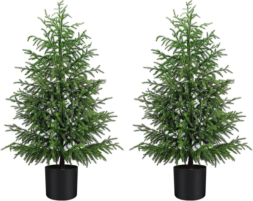 Norfolk Pine Christmas Tree Real Touch Faux Tree with Black Pot, Realistic Indoor Holiday Decor fo Christmas Entryway, Living Room Office (4FT-2Pack)