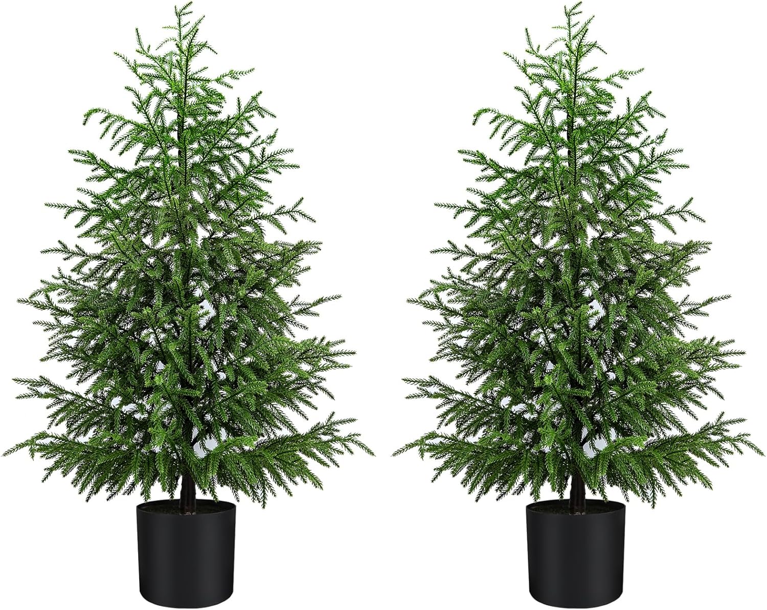 Norfolk Pine Christmas Tree Real Touch Faux Tree with Black Pot, Realistic Indoor Holiday Decor fo Christmas Entryway, Living Room Office (4FT-2Pack)