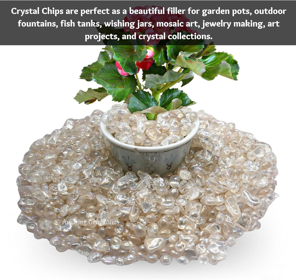 Amazing Gemstone Angel Aura Quartz Crystal Chips Aquarium Gravel Rocks - Bulk Fish Tank Gravel, Small Tumbled Stone Chips, Tiny Crystals for Decoration (Natural AAA Grade Gemstones), 1 Pound