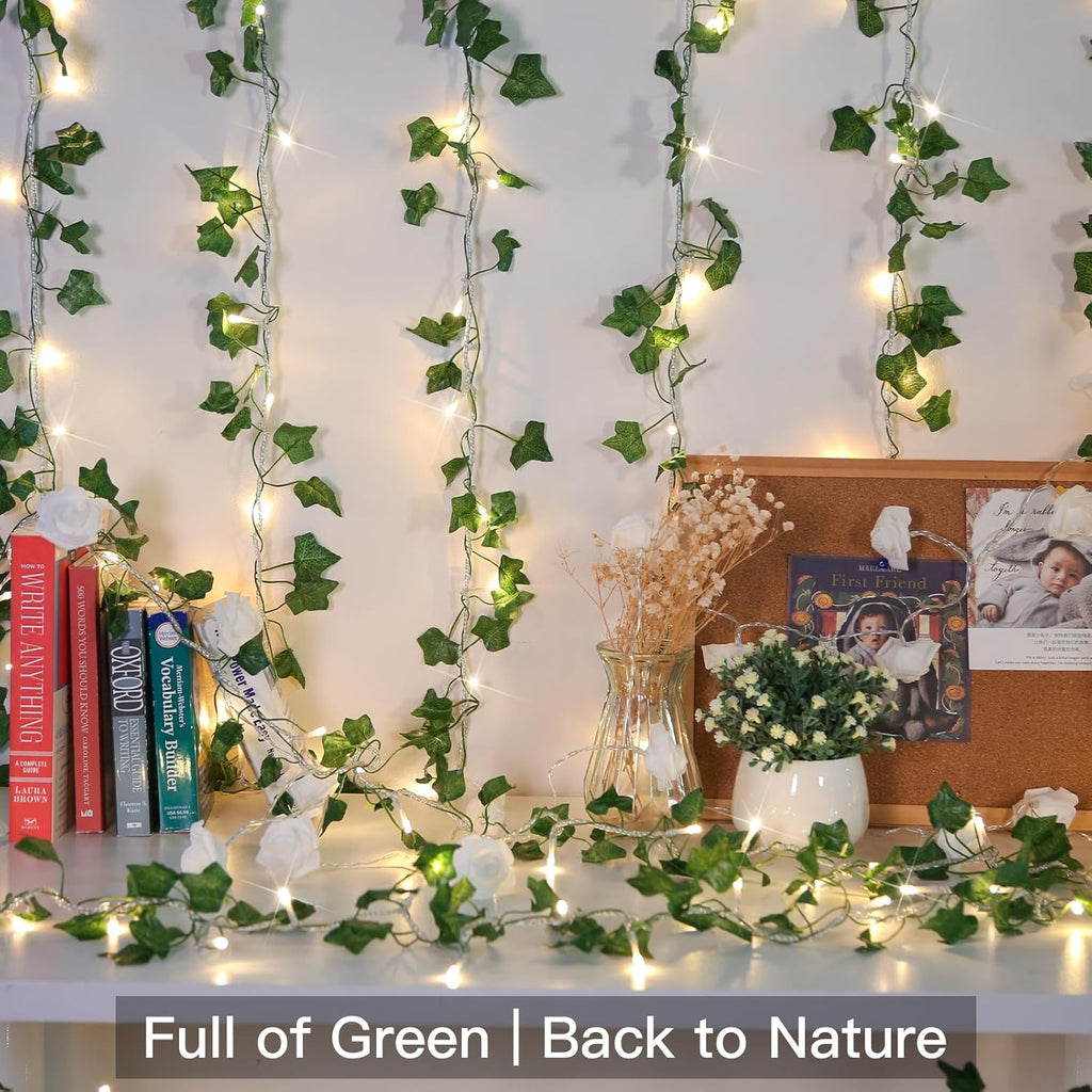 suddus Vine with Fairy Lights Plug in, 33ft 100 LED Ivy String Lights Connectable with Remote, Leaf Light for Bedroom, Room, Wall, Garden, Party, Wedding Decor (Warm White)