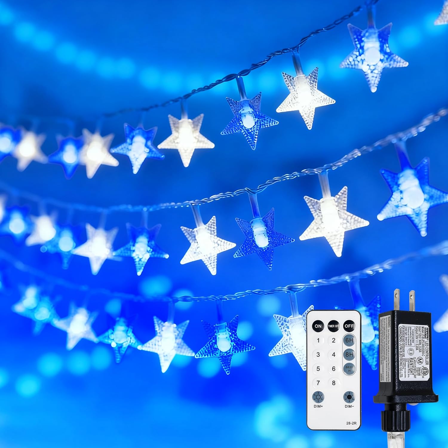 Star String Lights Plug in,33ft 100LED Star Christmas Lights with Remote and Timer, Fairy Lights Waterproof for Indoor Outdoor Bedroom Classroom Dorm Wedding Party Holiday Decor,Blue-White