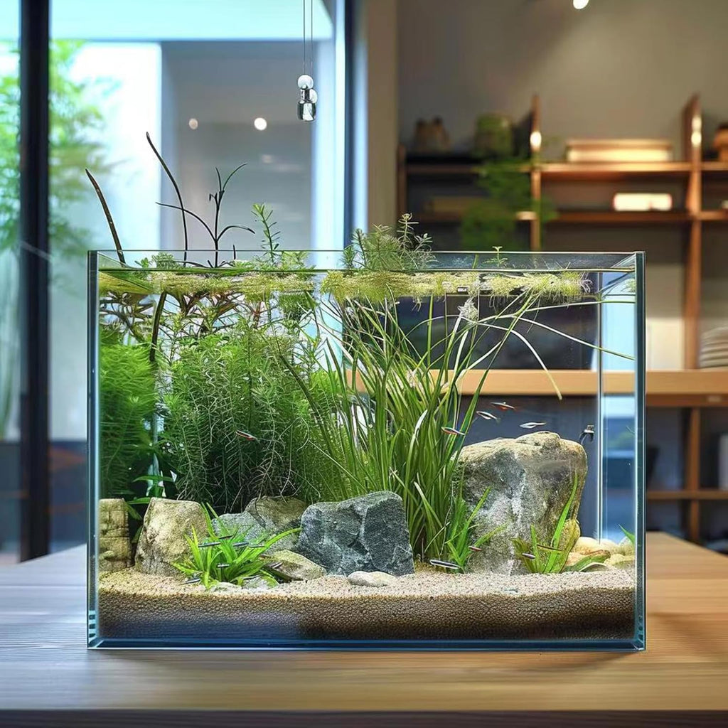 3 Gallon Glass Fish Tank, Easy to Maintain Small Aquarium for Betta/Goldfish/Snails/Shrimp and Aquatic Planting.