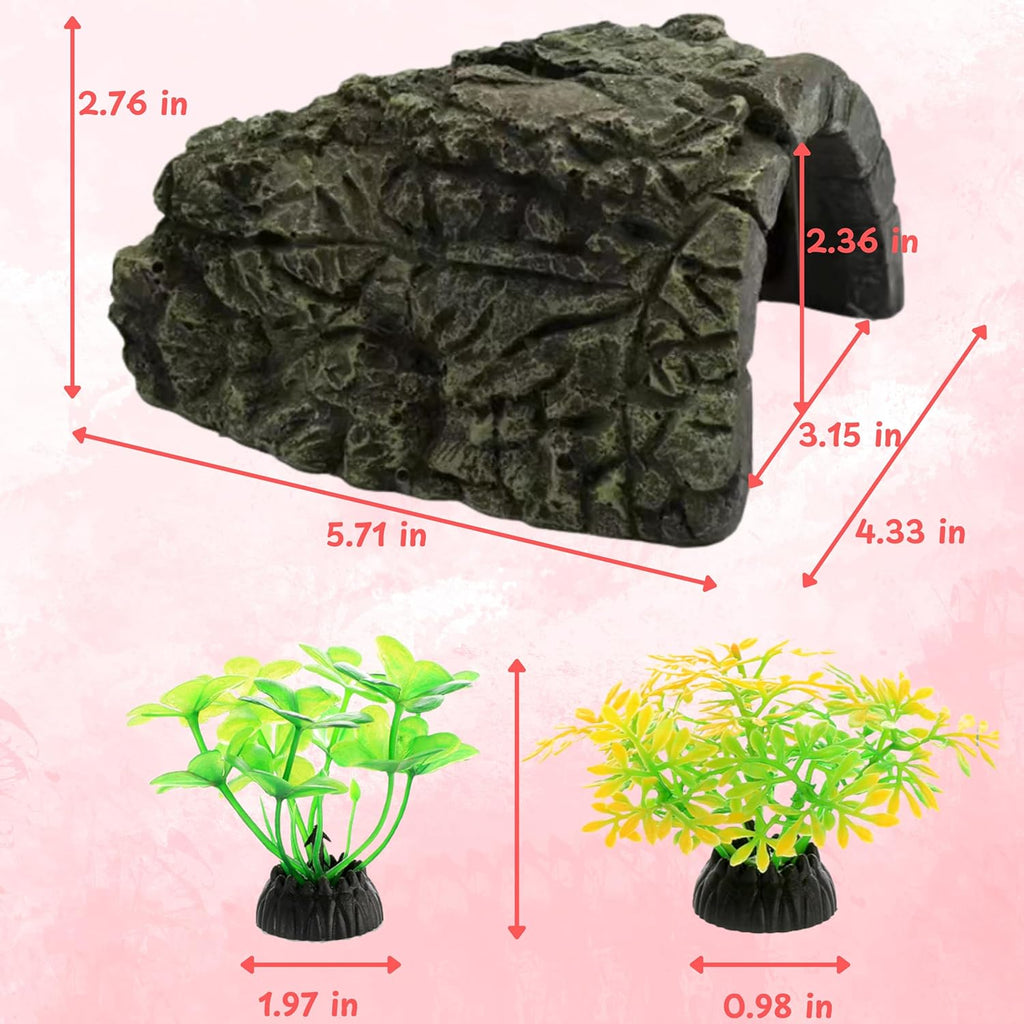 Axolotl Hides for Aquarium and Fake Water Plants Set, Axolotl Cave Aquarium Plastic Tree, Tortoise Turtle Hideout, Fish Tank Decor, Axolotls Tank Accessories, Turtle Tank Accessories (Plant Cave, L)