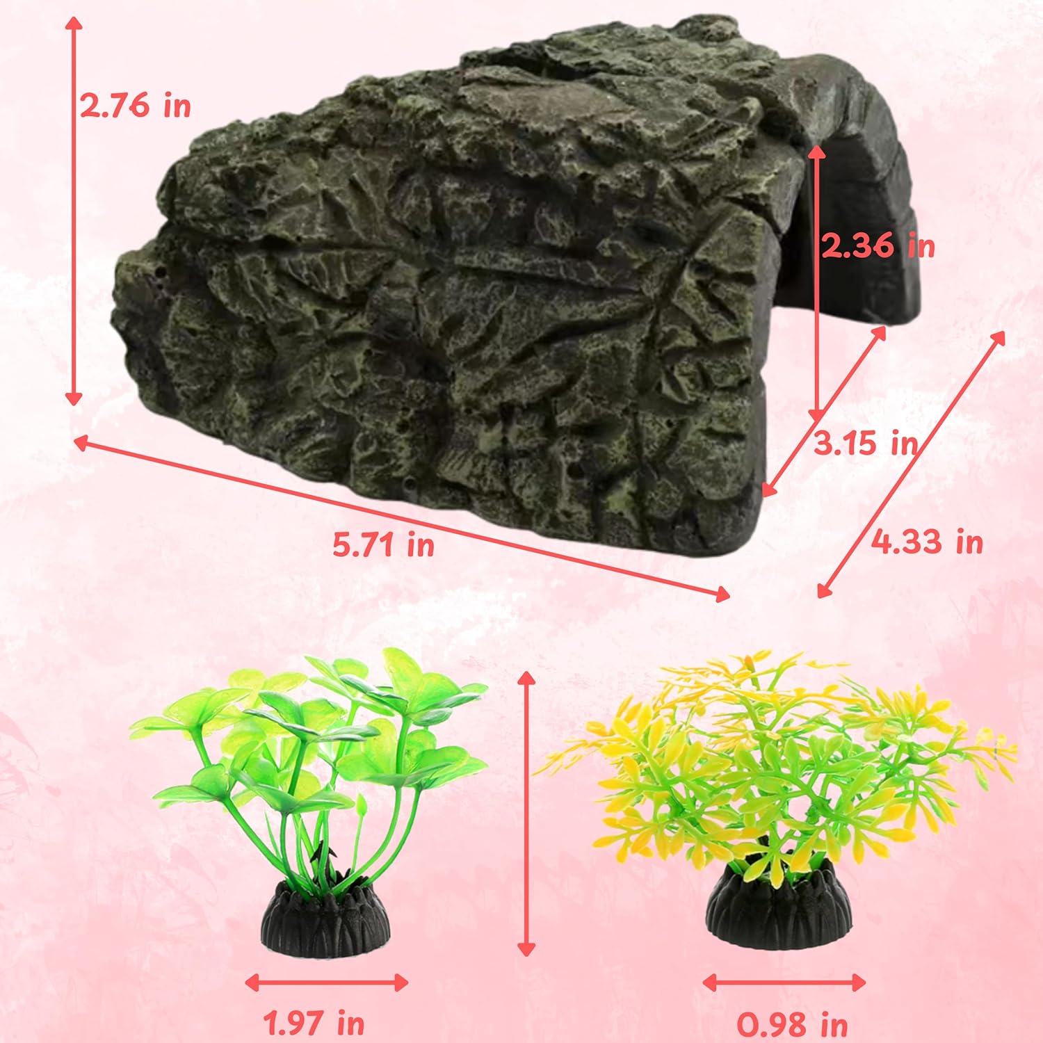 Axolotl Hides for Aquarium and Fake Water Plants Set, Axolotl Cave Aquarium Plastic Tree, Tortoise Turtle Hideout, Fish Tank Decor, Axolotls Tank Accessories, Turtle Tank Accessories (Plant Cave, L)