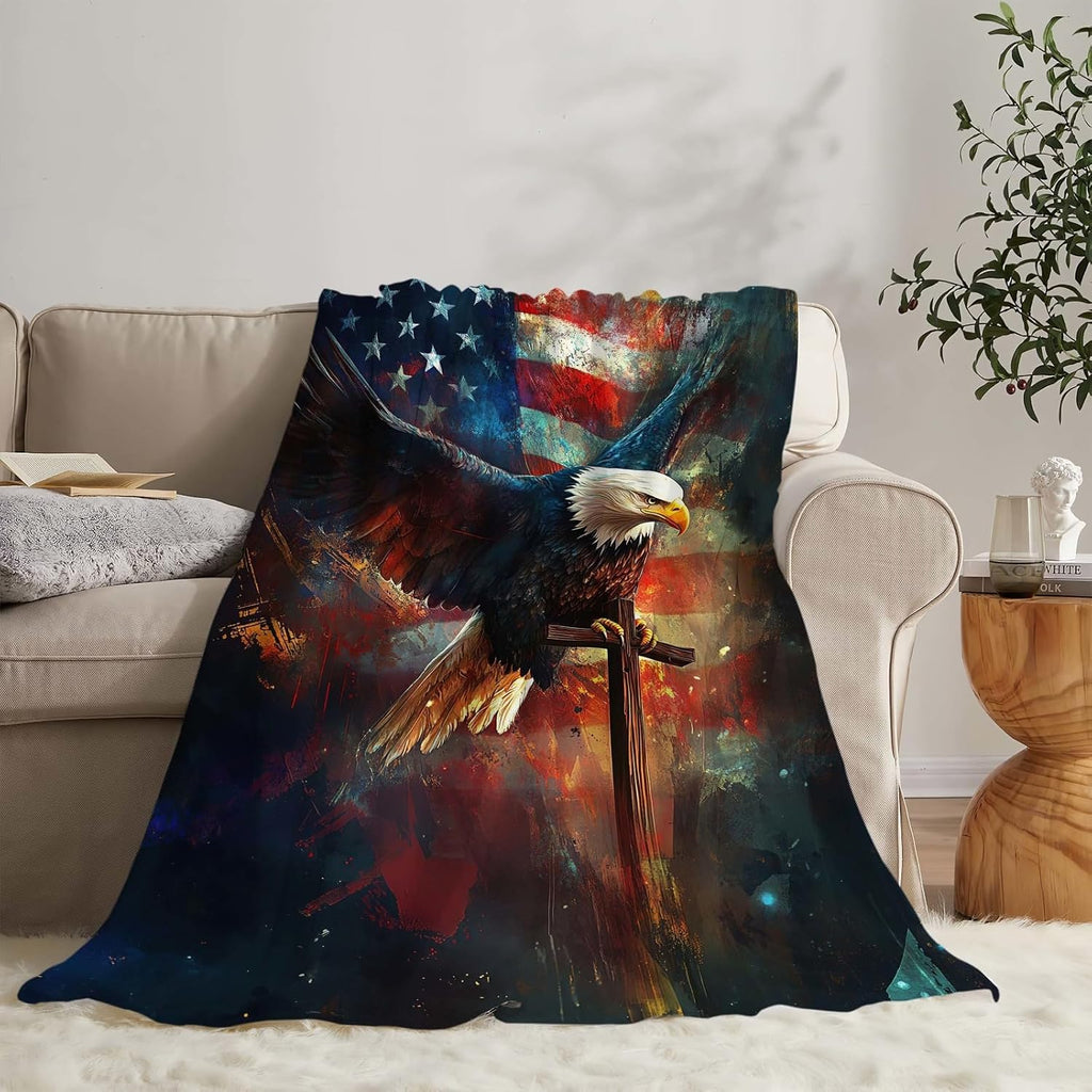 Bald Eagle Blanket American Flag Eagle Throw Blanket Gifts for Men Women Boys Girls Kids Adults Super Soft Cozy Plush Fluffy Fuzzy Fleece Blanket Home Decor 60''X80''