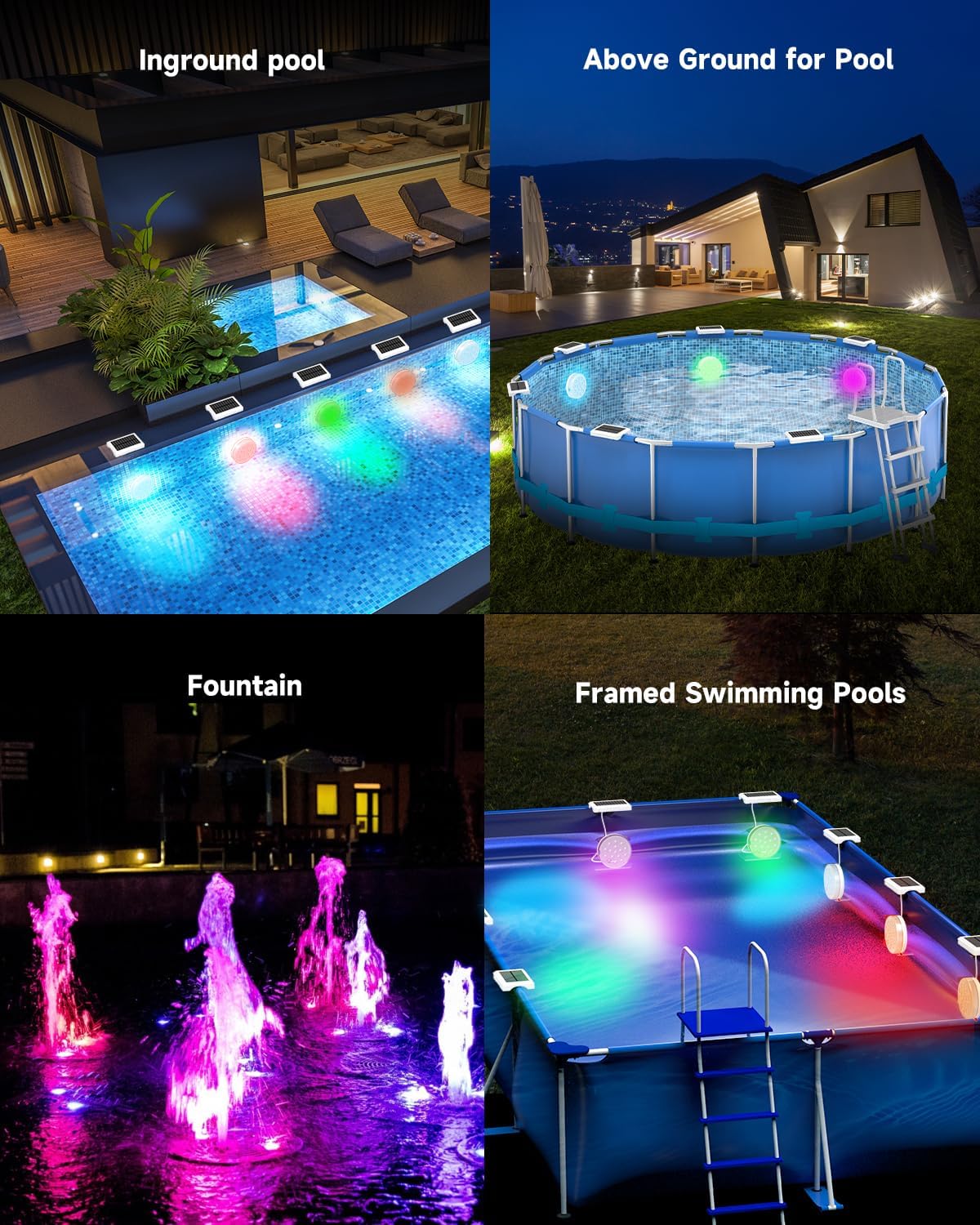 Solar Pool Lights, Rechargeable Submersible LED Lights with Remote, IP68 Waterproof Built-in Magnet Solar Underwater Light for Above Ground/Inground Pools, Pond Decoration(4 Pack)