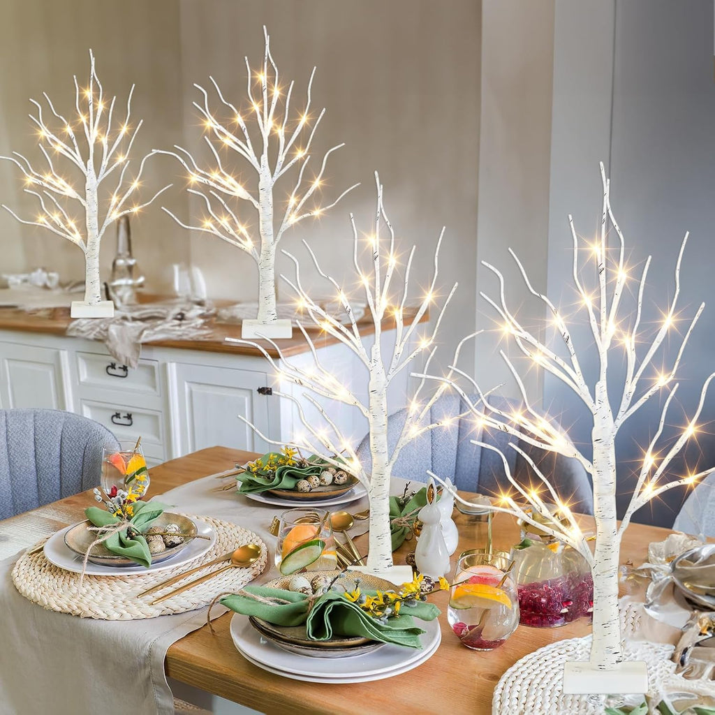 PEIDUO Christmas Decorations for Home, 2FT Christmas Tree with LED Lights, Warm White Lights, Fairy Light Spirit Tree for Room Inside Fireplace Decor, Battery Powered, Timer (4PK)