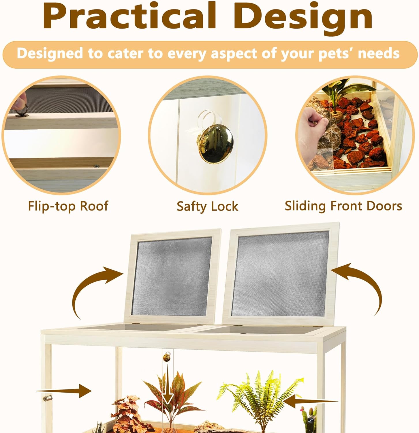 Prolee 34 Gallon Reptile Terrarium Tank 32 Inch Lizard Tank Bearded Dragon Tank with Metal Mesh Roof Door, Snake Tank with Lock Design, 32" Length