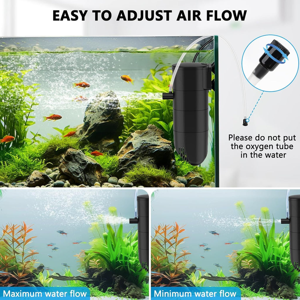 fishkeeper Submersible Aquarium Filter, 186GPH 4-Stage Fish Tank Filter Adjustable Air Flow Powerful Internal Filter for 25-45 Gallon Tank with Filtration Oxygenation Circulation (13W)
