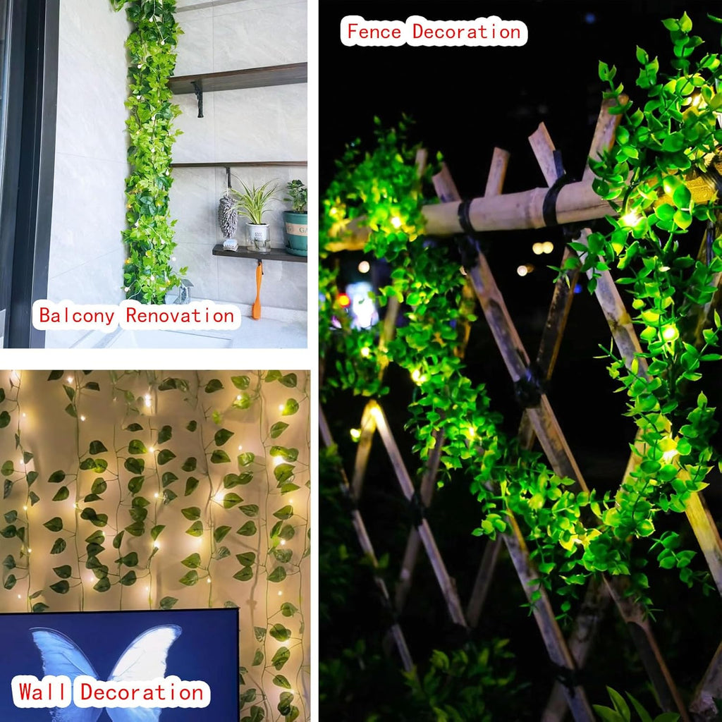 6 Pcs Artificial Hanging Plants Red Maple Leaf Vines With 60 Colorful Lights, RRed Maple Vine Leaves,Fake Plant Vines,Can Be Used for Wall,Party Wedding,Home,Kitchen, Indoor and Outdoor Decoration