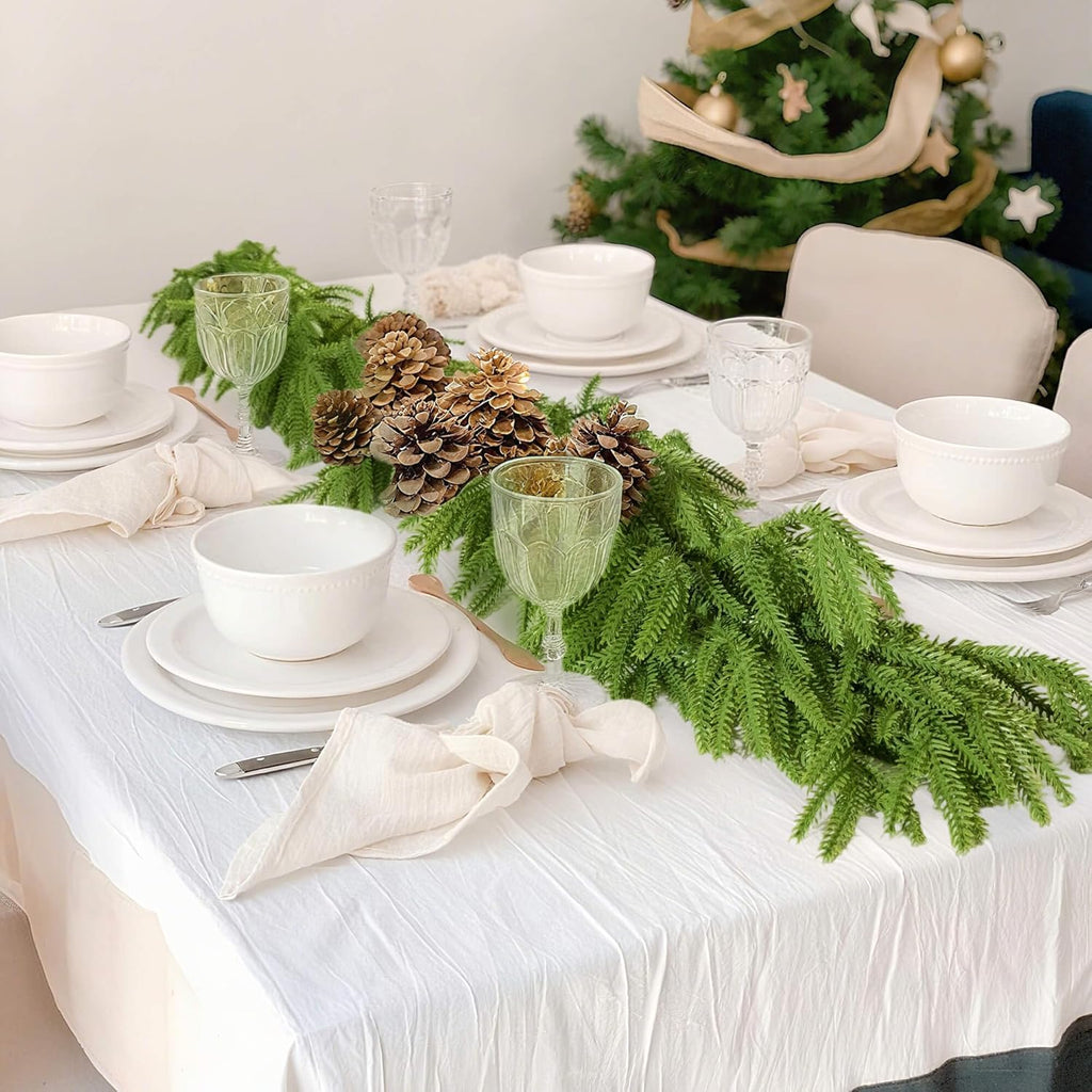 Christmas Garland 2Pcs 6ft Winter Artificial Norfolk Pine Garlands Real Touch Faux Greenery Garland for Table, Mantle, Wall, Indoor, Outdoor Christmas Decorations