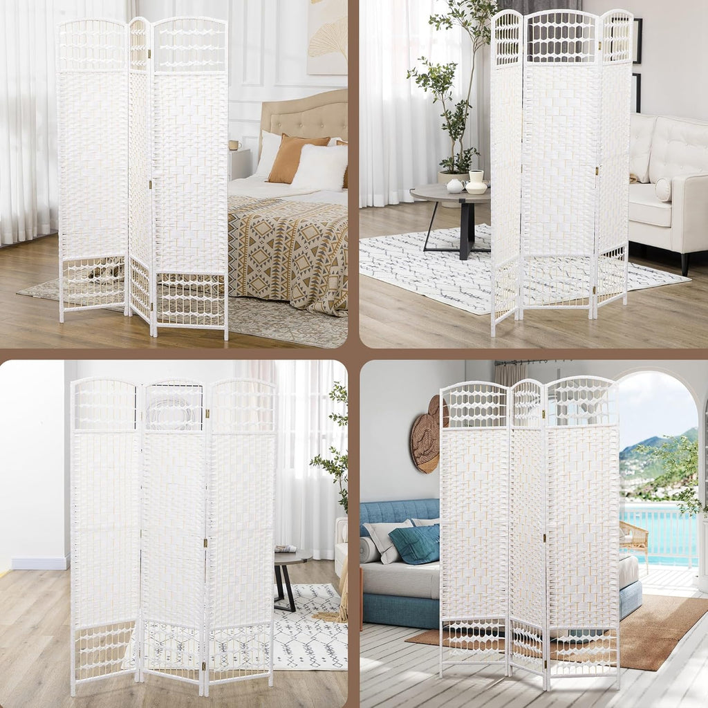 HOMCOM 3 Panel Room Divider, Folding Privacy Screen, 5.6' Room Separator, Wave Fiber Freestanding Partition Wall Divider, White