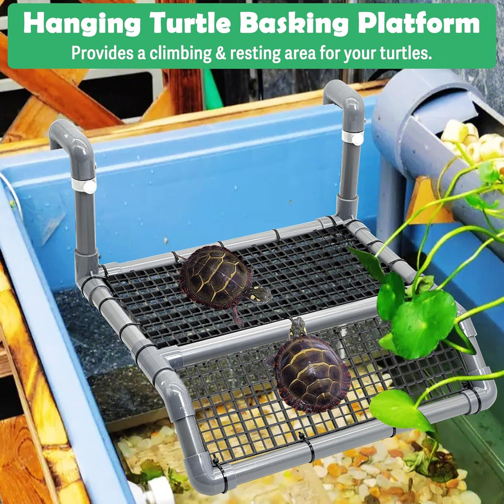 Fhiny Hanging Turtle Basking Platform, Plastic Turtle Dock Basking Area with Climbing Ramp Height Adjustable Reptile Floating Dock Tortoise Tank Accessories Decor for Lizard Gecko Hermit Crab