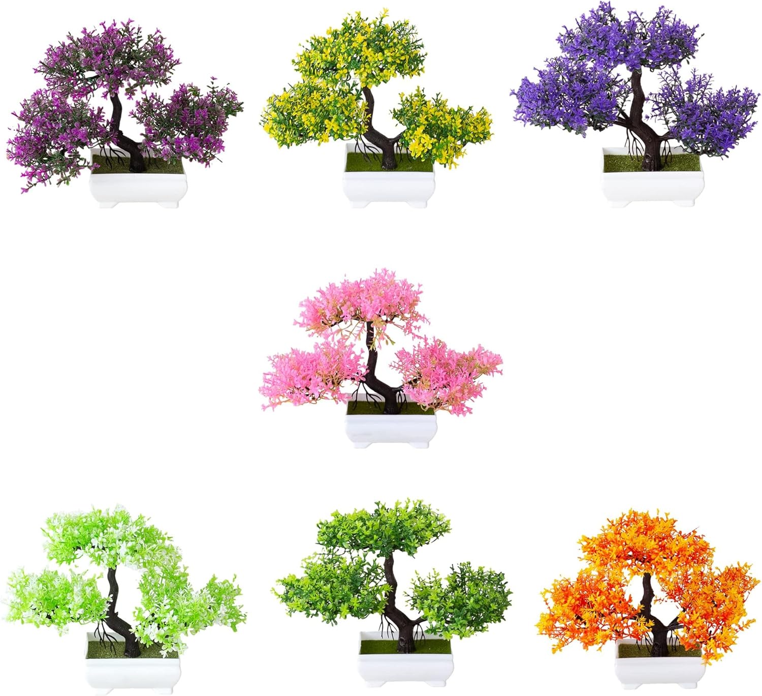 Mini Artificial Bonsai Tree Plants Artificial Plant Welcome Pine Treewith Plastic Cement Pots for Home Office Décor (Magenta)