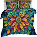 Colorful Flower Duvet Cover Twin Bohemian Floral Bedding Set 2 Piece for Kids Decor Luxury Mandala Comforter Cover and 1 Pillow Sham with Zipper Closure