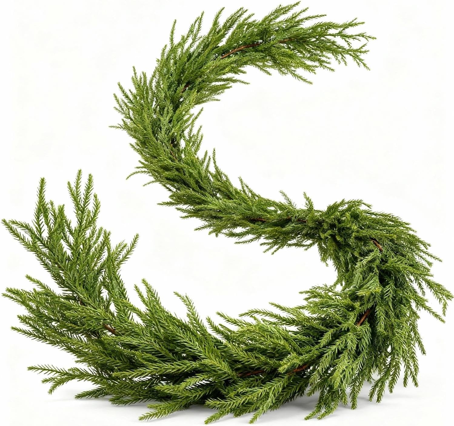 1PCS 6FT Christmas Norfolk Garland Decorations, Faux Pine Garland Outdoor, Artificial Unlit Green Garlands, Christmas Mantel Decoration Indoor, Thick Greenery Xmas Decor in The Winter