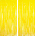 BRAVESHINE Foil Fringe Curtain Backdrop - 2 Pack Yellow Tinsel Photo Booth Backdrop Party Streamers for Easter, Birthdays, Christmas, Lemon, Pineapples, Kids' Party Decorations