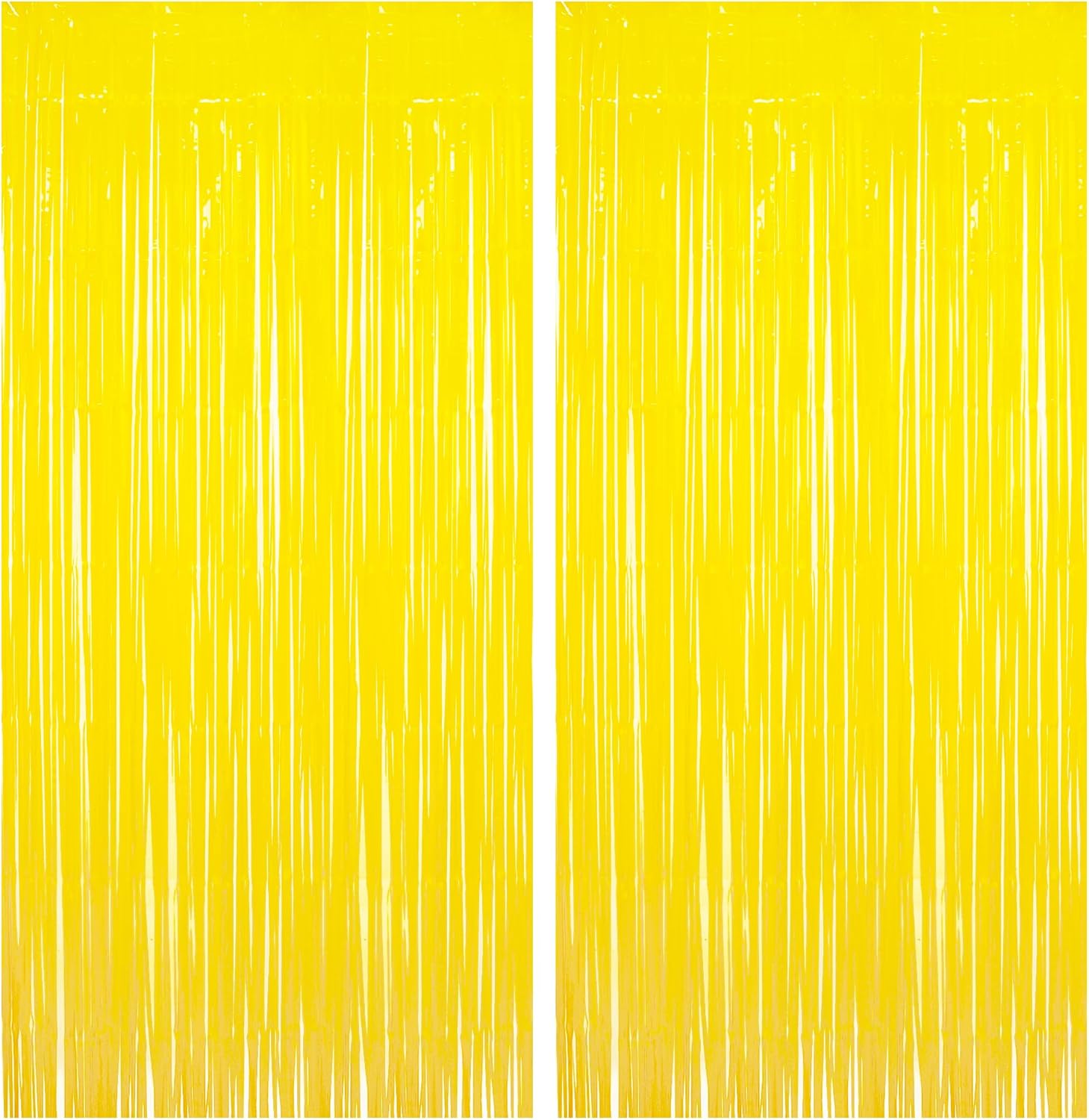 BRAVESHINE Foil Fringe Curtain Backdrop - 2 Pack Yellow Tinsel Photo Booth Backdrop Party Streamers for Easter, Birthdays, Christmas, Lemon, Pineapples, Kids' Party Decorations