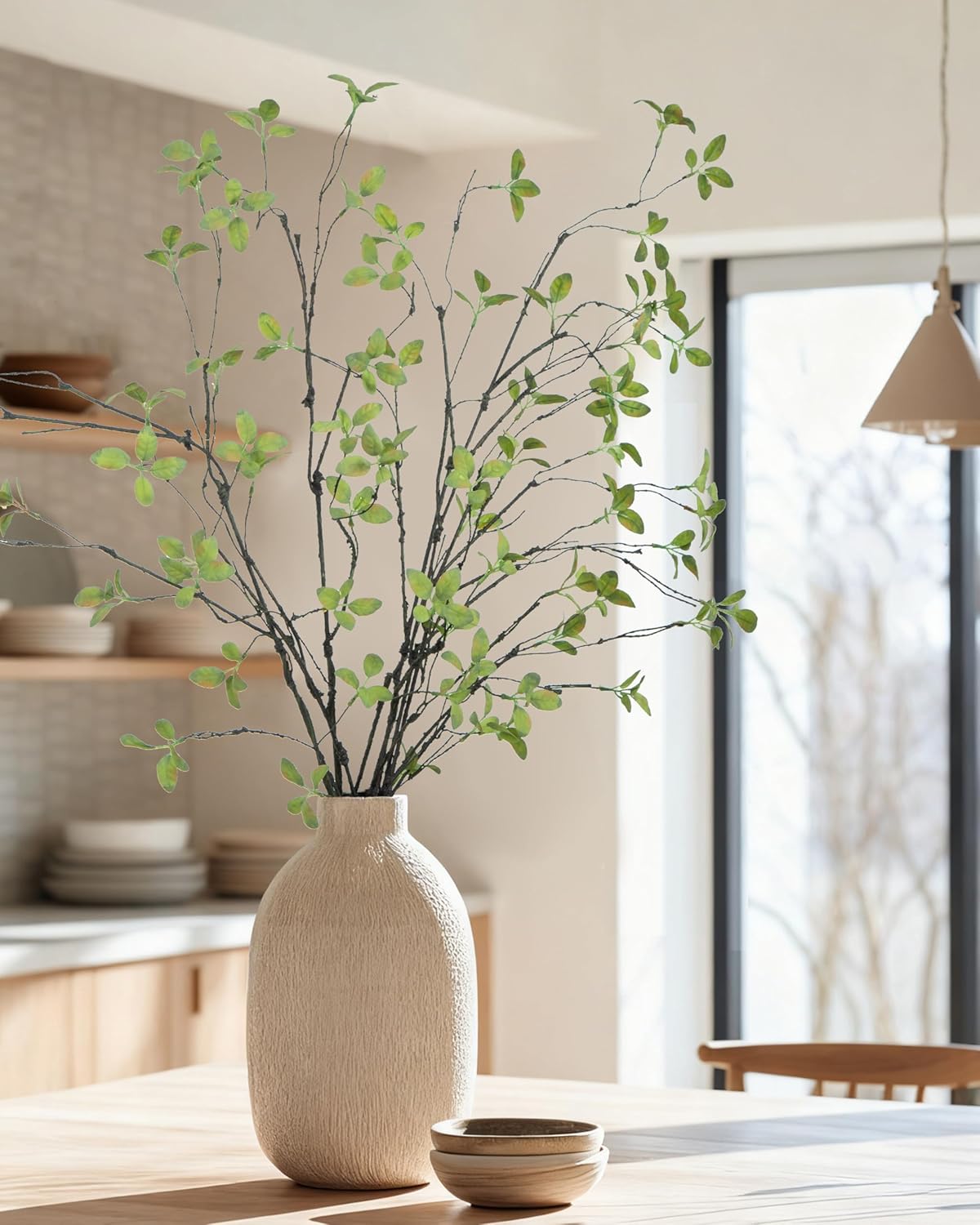 DuHouse 47" 5Pcs Artificial Ficus Branches Fake Greenery Stems Faux Ficus Twig Plants for Home Office Table Vase Filler Decoration