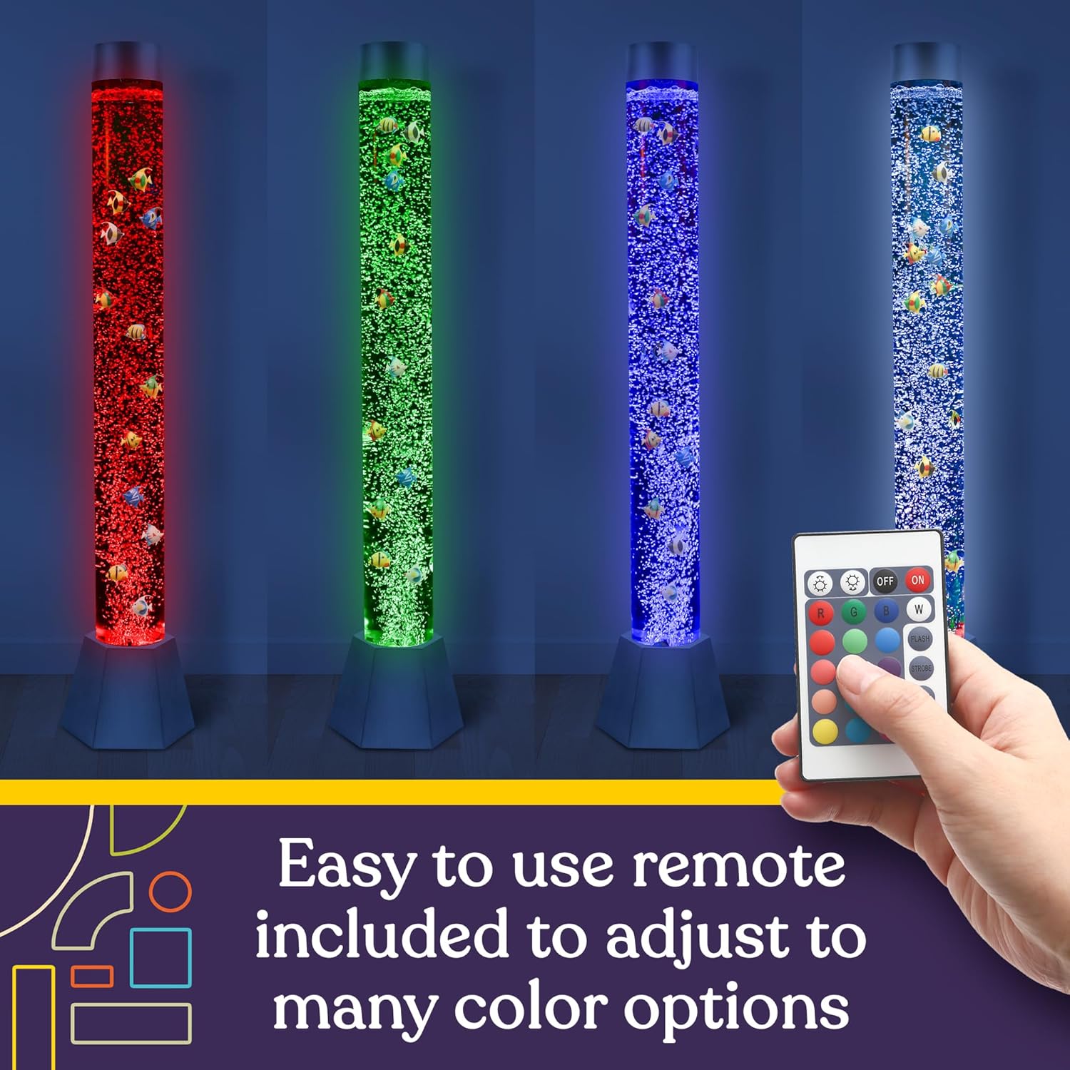 Special Supplies Aquarium Sensory Fish Bubble Light Tube with 16 LED Color Changing Nightlight Effect, Remote Control-Includes 12 Fish, Floor Standing Lamp for Kids and Adults (5 ft) (Diamond)