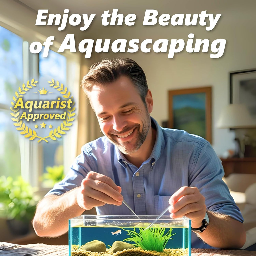 3-Piece Aquascaping Tools Set – 25cm / 9.8in Straight & Curved Long Tweezers, Scissors, Fine Tip 1mm – Aquarium Plant Care, Terrarium Tools