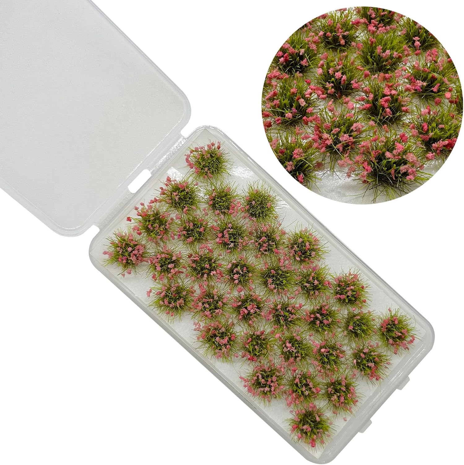 Woohome Static Grass Tuft Model Gras s Tufts, 64 PCS Railway Artificial Grass Pink and Orange Bushy Tuft Flower Cluster Vegetation Groups for DIY Building Model Train Landscape Railroad Scenery