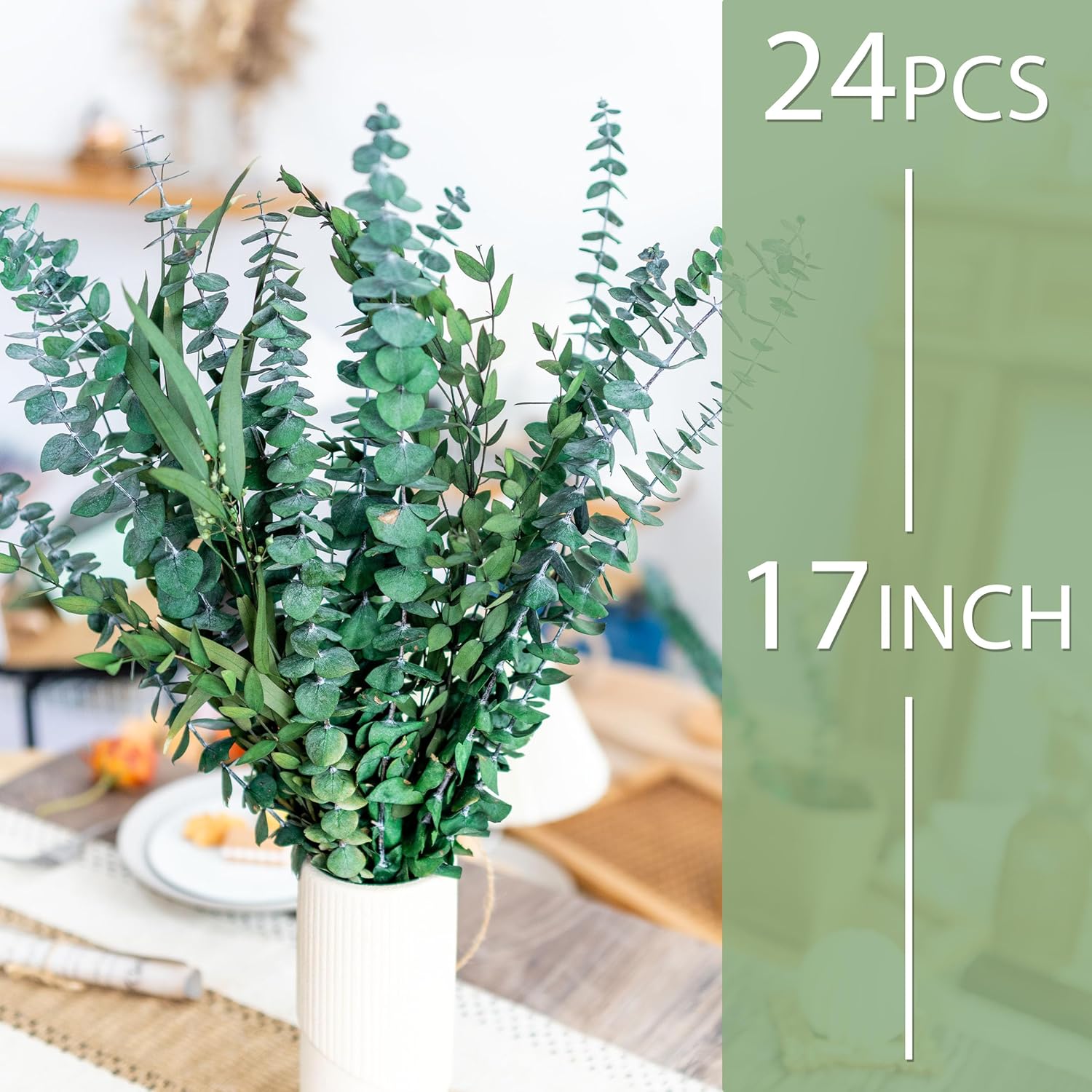 3kinds Natural Eucalyptus Stems 24PCS - 17inch Eucalyptus Set for Shower Bundle Real Eucalyptus Leaves Branches Vase Filler, Dried Flowers Arrangement Home Decor Wedding Decor