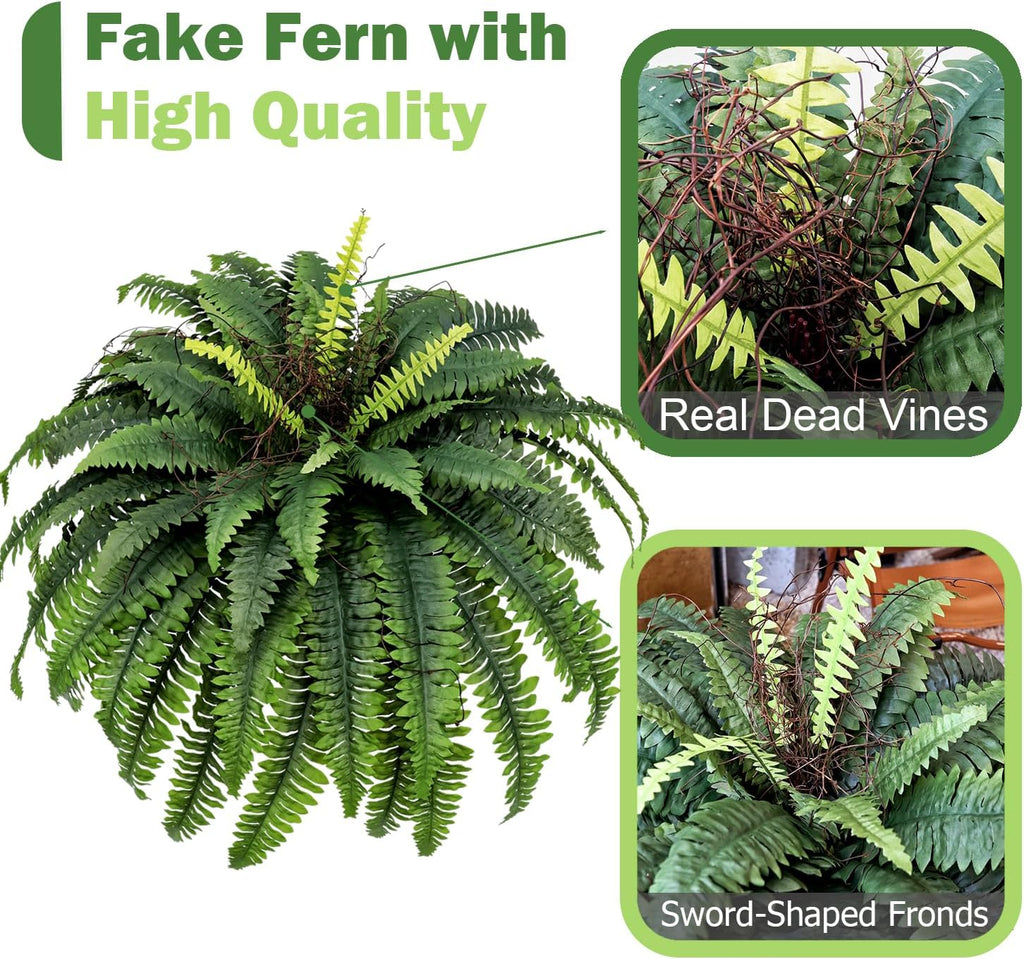 Large Artificial Ferns for Outdoor 47" Fake Boston Fern 60 Fronds Faux Ferns Plant Silk Greenery for Indoors Home Garden Porch Windowsill Decor (1 Stem)