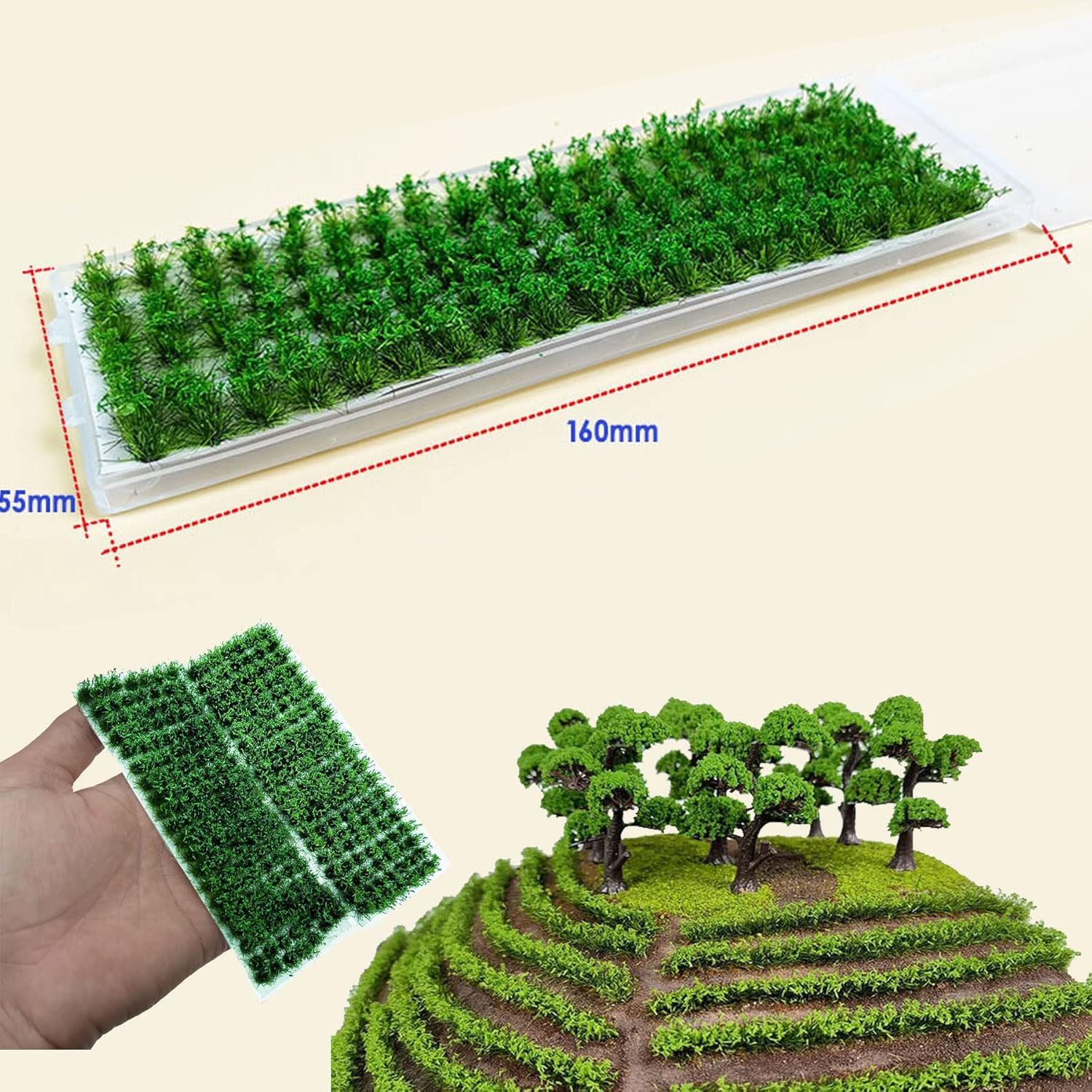 Woohome 280 PCS Static Grass Tuft Tea Model Grass Tufts 2 Color Artificial Grass Fake Moss Grass for Train Landscape Railway Artificial Grass Modeling