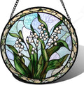 Stained Glass Window Hanging, White Green Lily of The Walley Flowers Sun Catcher for Door Home Decor Plants Suncatcher Christmas Mother's Day Birthday Gifts for Women Men Mom Nana 15 in