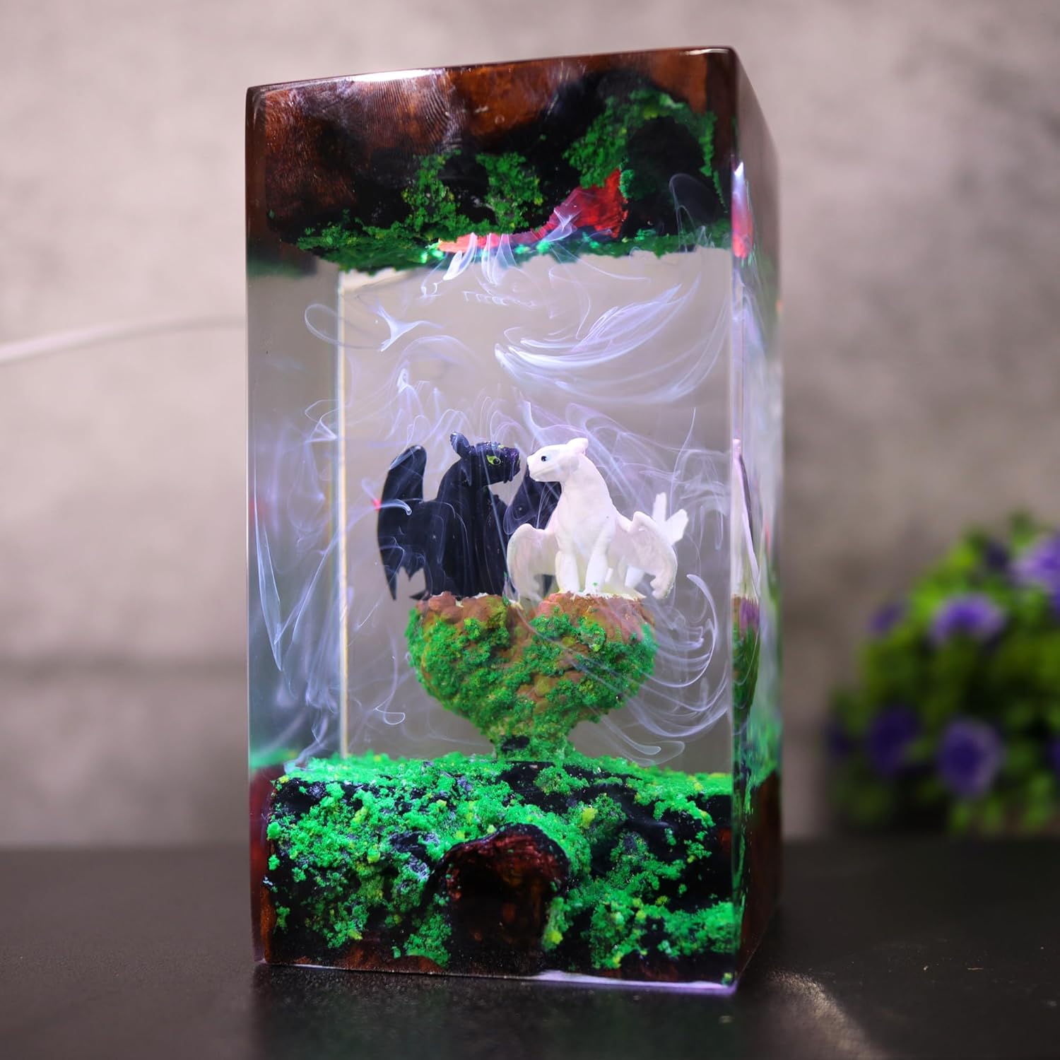 Dragon Resin Lamp – Resin Art Night Light with 16 Color LED, USB Powered Dragon Desk Lamp with Wooden Base & Remote,Handmade Gift for Christmas, New Year