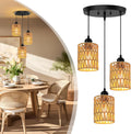 3-Light Rattan Pendant Light, Farmhouse Boho Hanging Light Fixture with Hand-Woven Wicker Shades for Dining Room, Kitchen Island, Bedroom, Living Room, Foyer, Hallway
