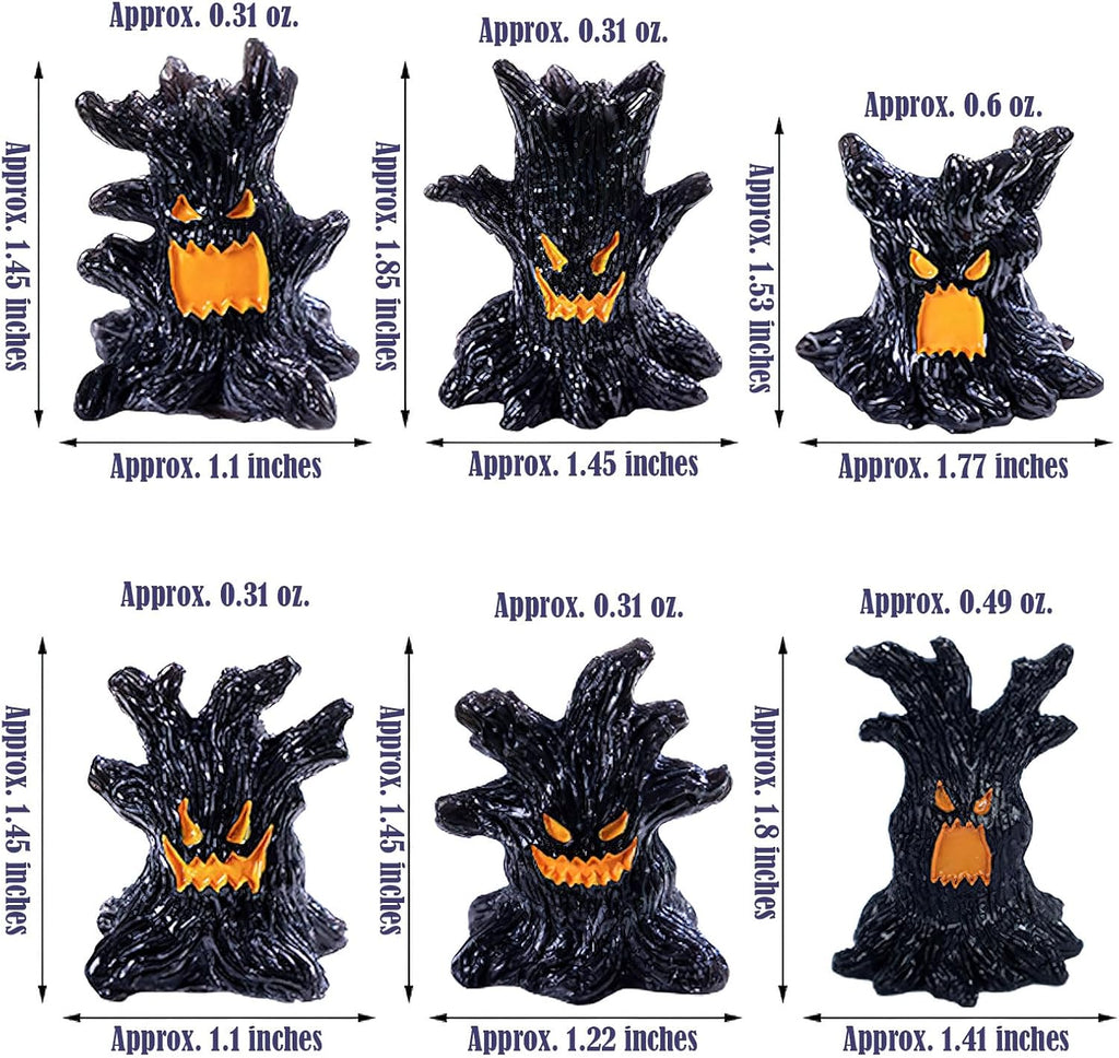 Halloween Miniature Figurines Mini Resin Craft Decorations Tiny Miniatures Ghost Tree Ornament Fairy Garden for Bonsai Terrarium Party Decorations Set of 6