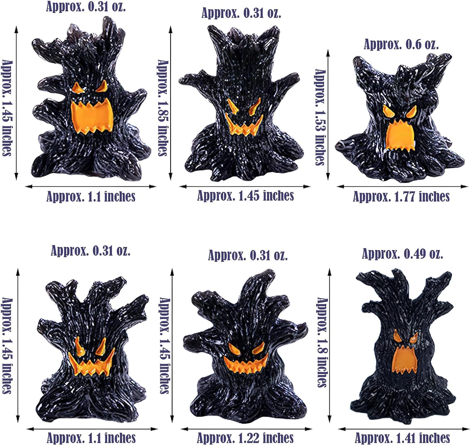 Halloween Miniature Figurines Mini Resin Craft Decorations Tiny Miniatures Ghost Tree Ornament Fairy Garden for Bonsai Terrarium Party Decorations Set of 6